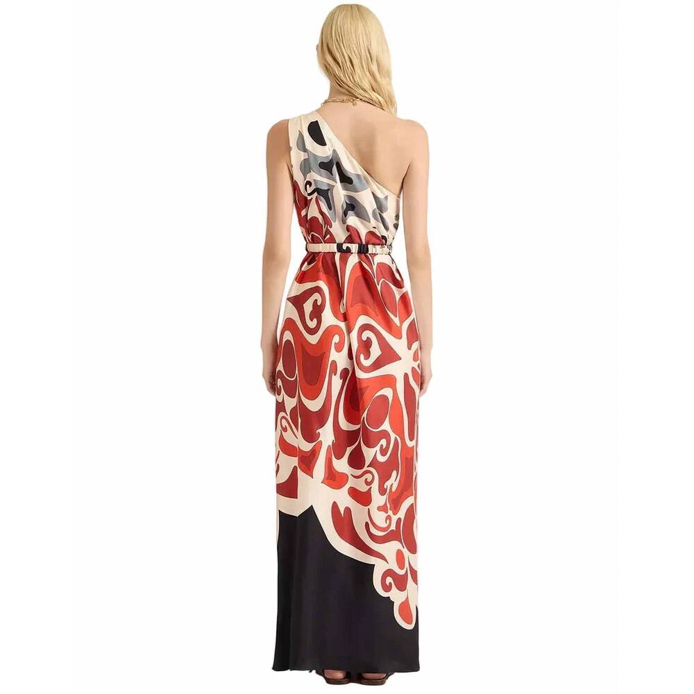 NEW LA DOUBLEJ phoenix placee silk twill roy dress in crimson/ ivory - Picture 2 of 6